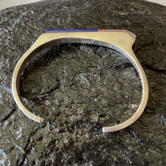 Vintage Navajo Native American Lapis and Mother of Pearl Bracelet - Picture 9 of 15